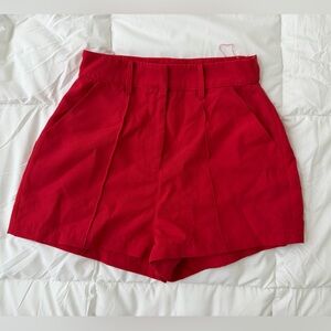 Vibrant Red Pleated Shorts
